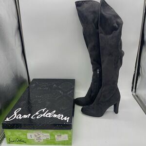 Sam Edelman Womens 8 Boots Kent Over the Knee Dark Gray Soft Vegan Suede Hi Heel